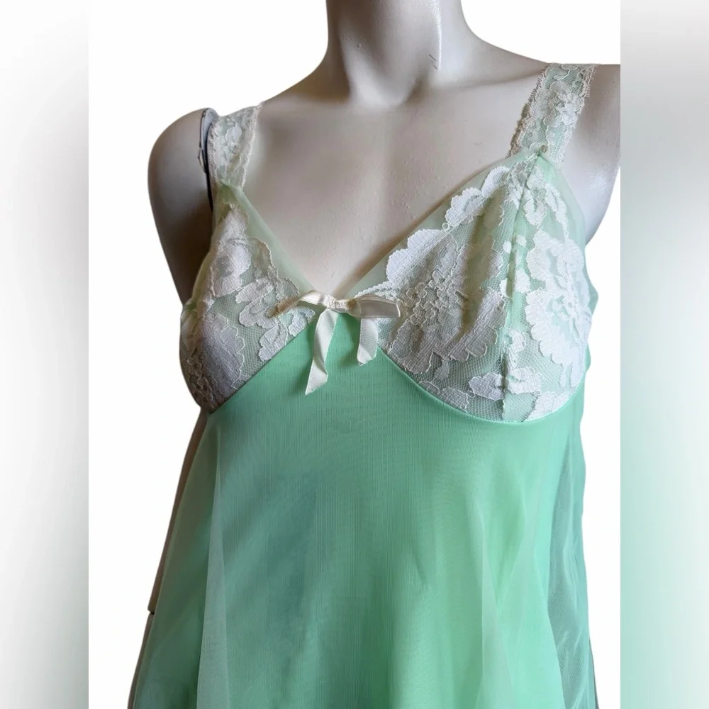 Vintage Mint Green Lace Trim Babydoll Made in U.S.A Size Small - Picture 2 of 7